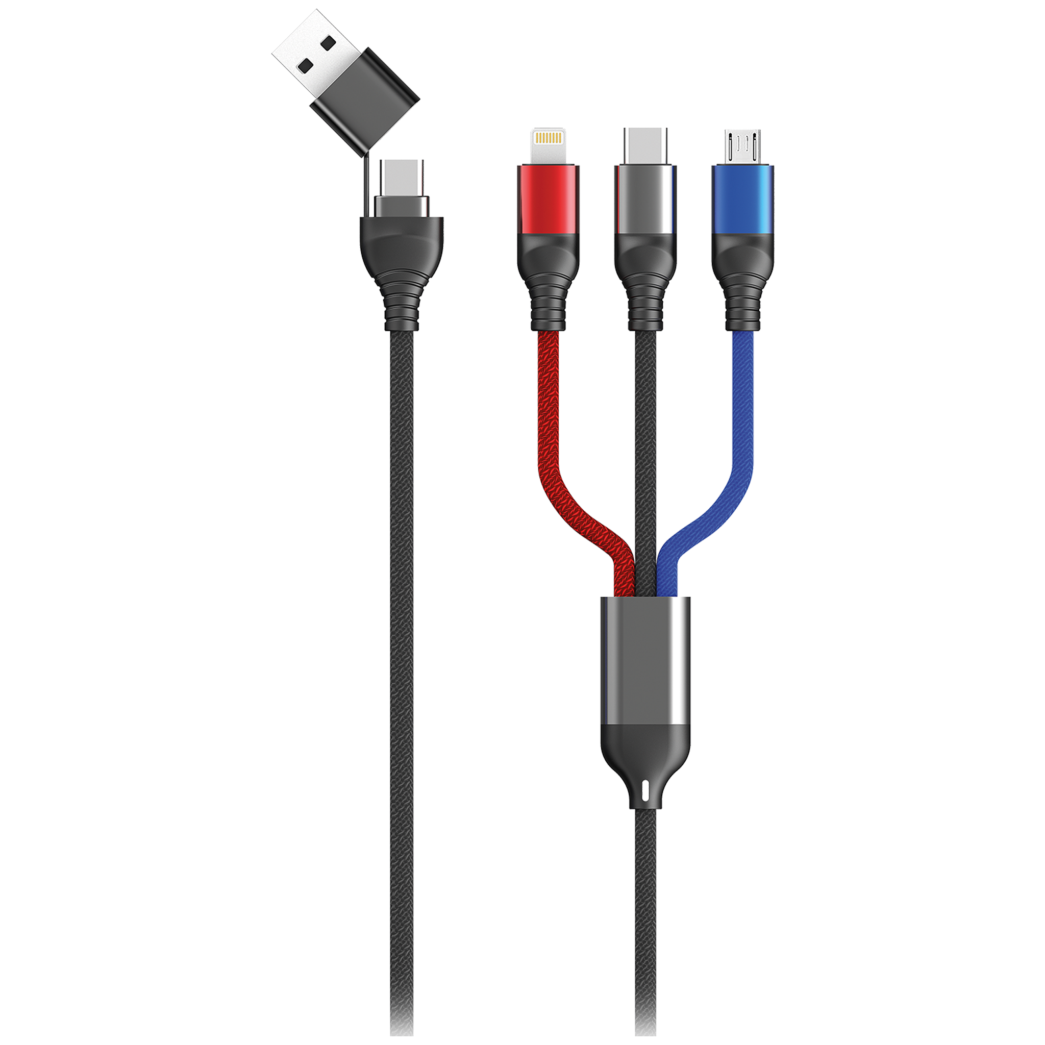 All in One USB Ladekabel - USB A oder USB Type-C auf Micro USB, USB Type-C und Lightning - 120 cm - multicolor