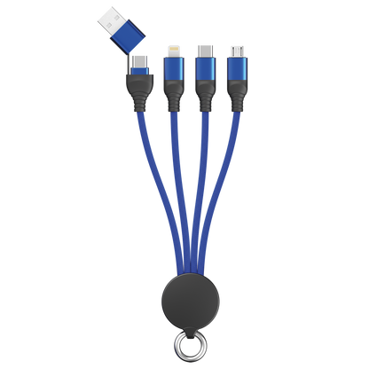 All in One USB Ladekabel - USB A oder USB Type-C auf Micro-USB, Lightning und USB Type-C - 15 cm - blau