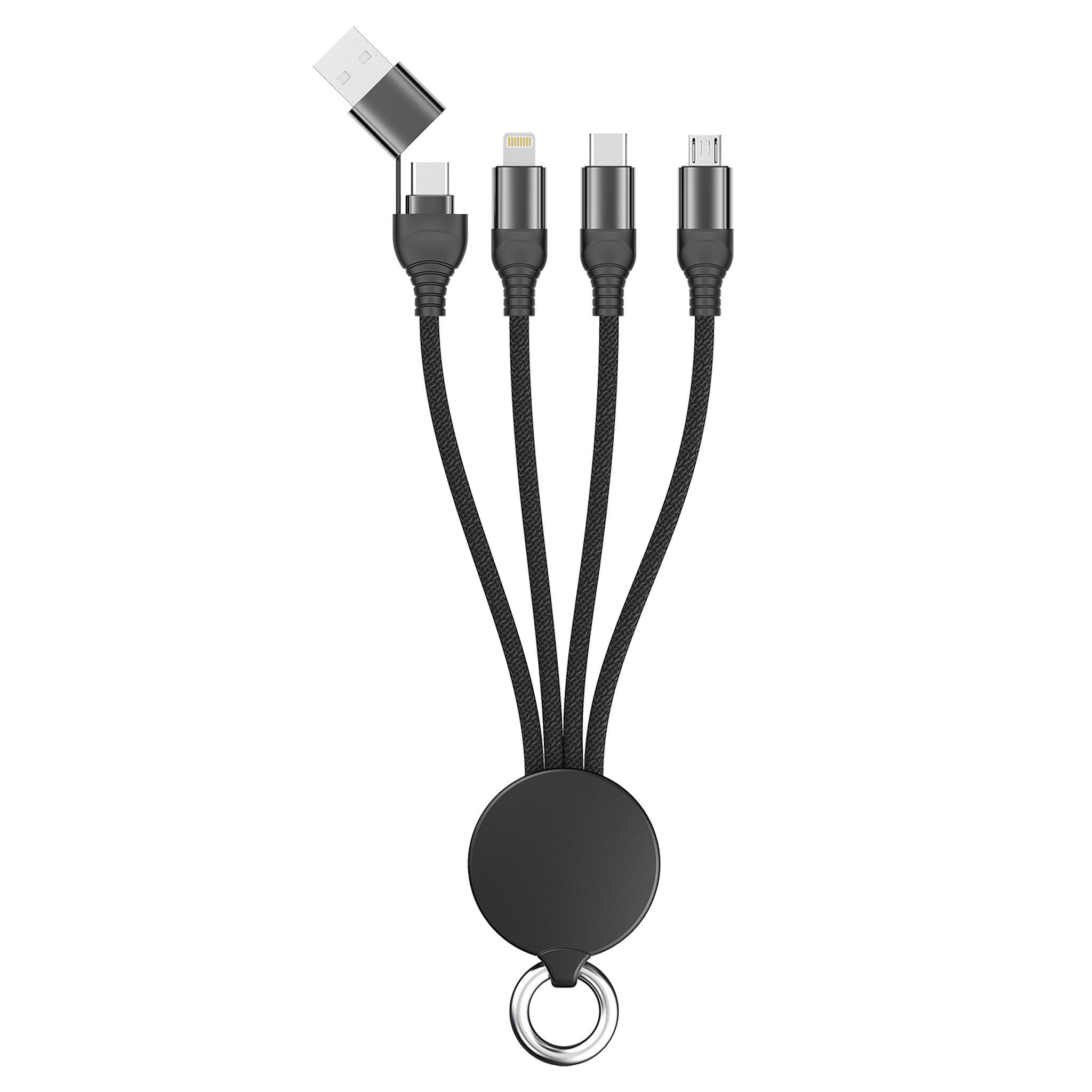 All in One USB Ladekabel - USB A oder USB Type-C auf Micro-USB, Lightning und USB Type-C - 15 cm - schwarz