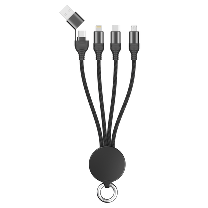 All in One USB Ladekabel - USB A oder USB Type-C auf Micro-USB, Lightning und USB Type-C - 15 cm - schwarz