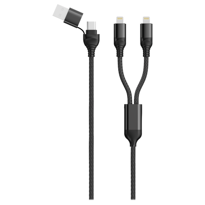 USB Ladekabel DUO - USB A oder USB Type-C auf 2 x Lightning - 120 cm - schwarz