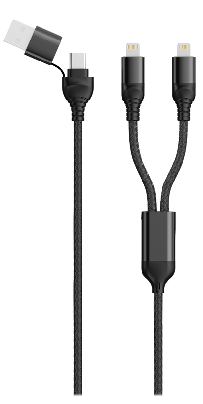 Duo USB Ladekabel - USB A / USB Type-C <-> 2 x Apple 8-Pin / USB Type-C - 120 cm - diverse Farben
