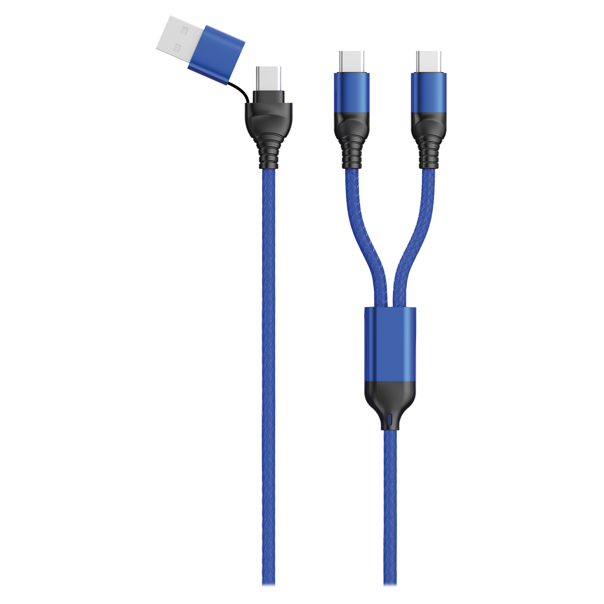 USB Ladekabel DUO - USB A oder USB Type-C auf 2 x USB Type-C - 120 cm - blau