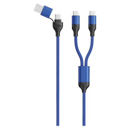 USB Ladekabel DUO - USB A oder USB Type-C auf 2 x USB Type-C - 120 cm - blau