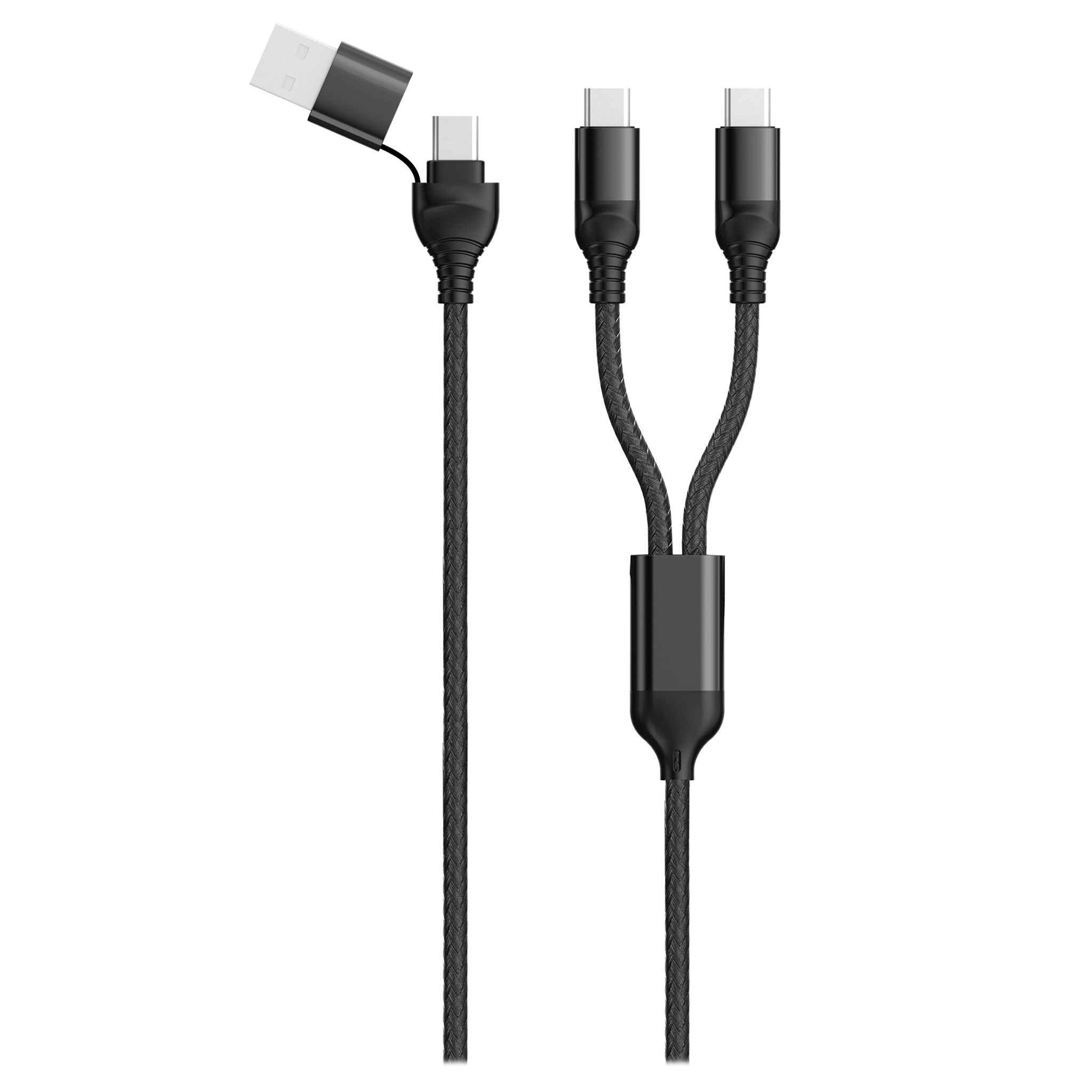 USB Ladekabel DUO - USB A oder USB Type-C auf 2 x USB Type-C - 120 cm - schwarz