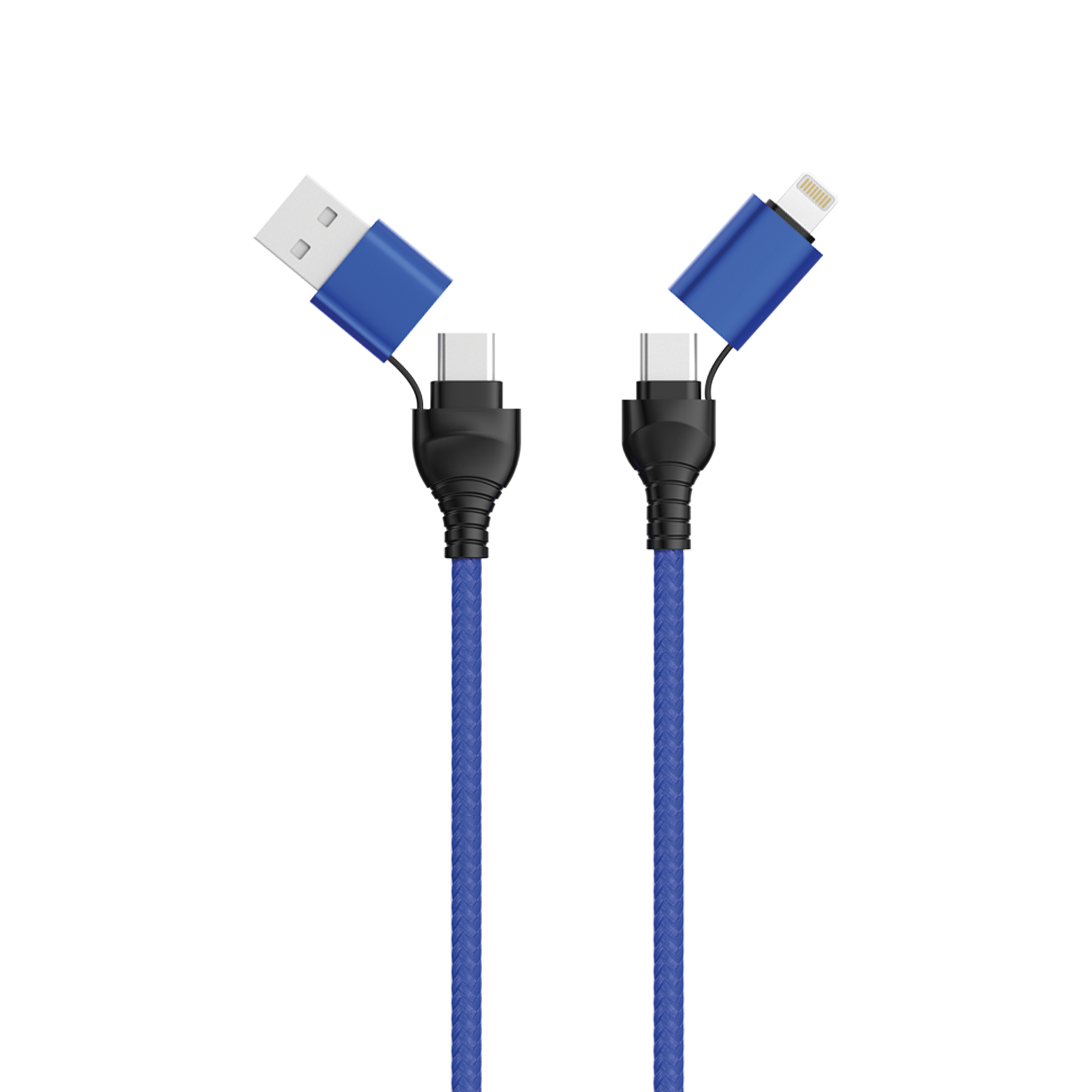 4 in 1 USB A / USB Type-C Ladekabel für Lightning & USB Type-C - blau - 120 cm