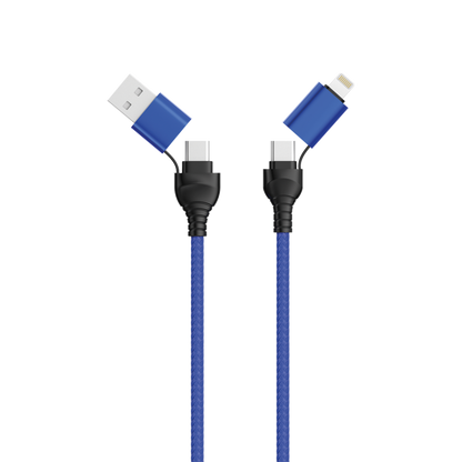 4 in 1 USB A / USB Type-C Ladekabel für Lightning & USB Type-C - blau - 120 cm
