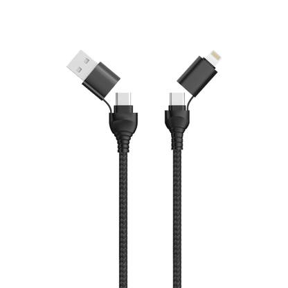 4 in 1 USB A / USB Type-C Ladekabel für Lightning & USB Type-C - schwarz - 120 cm
