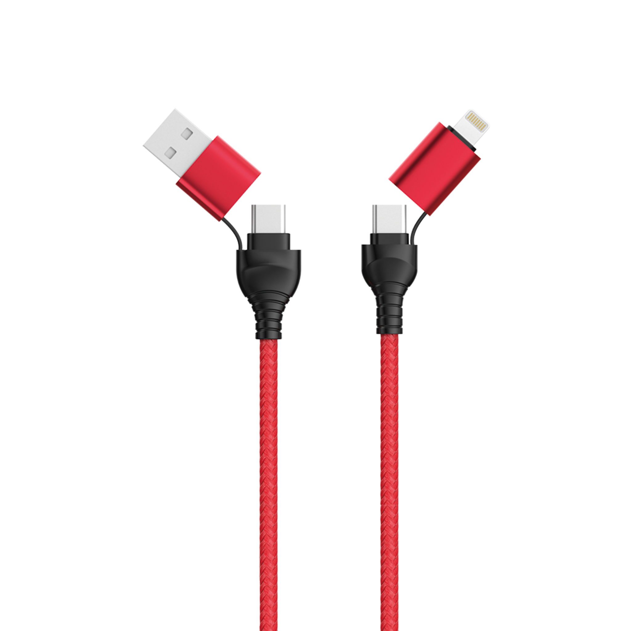 4 in 1 USB A / USB Type-C Ladekabel für Lightning & USB Type-C - rot - 120 cm