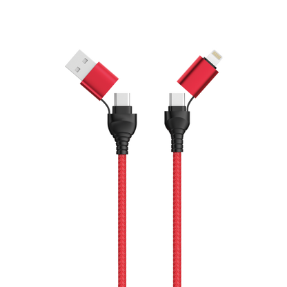 4 in 1 USB A / USB Type-C Ladekabel für Lightning & USB Type-C - rot - 120 cm