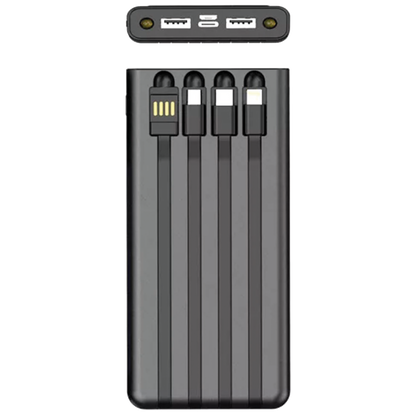 Powerbank 10000 mAh - integrierte Kabel - Solarpanel - Display - Flashlight - 2 x USB A - Rückansicht