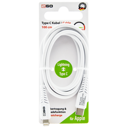 USB Datenkabel - USB Type-C auf Lightning - 100 cm - weiß - Verpackung