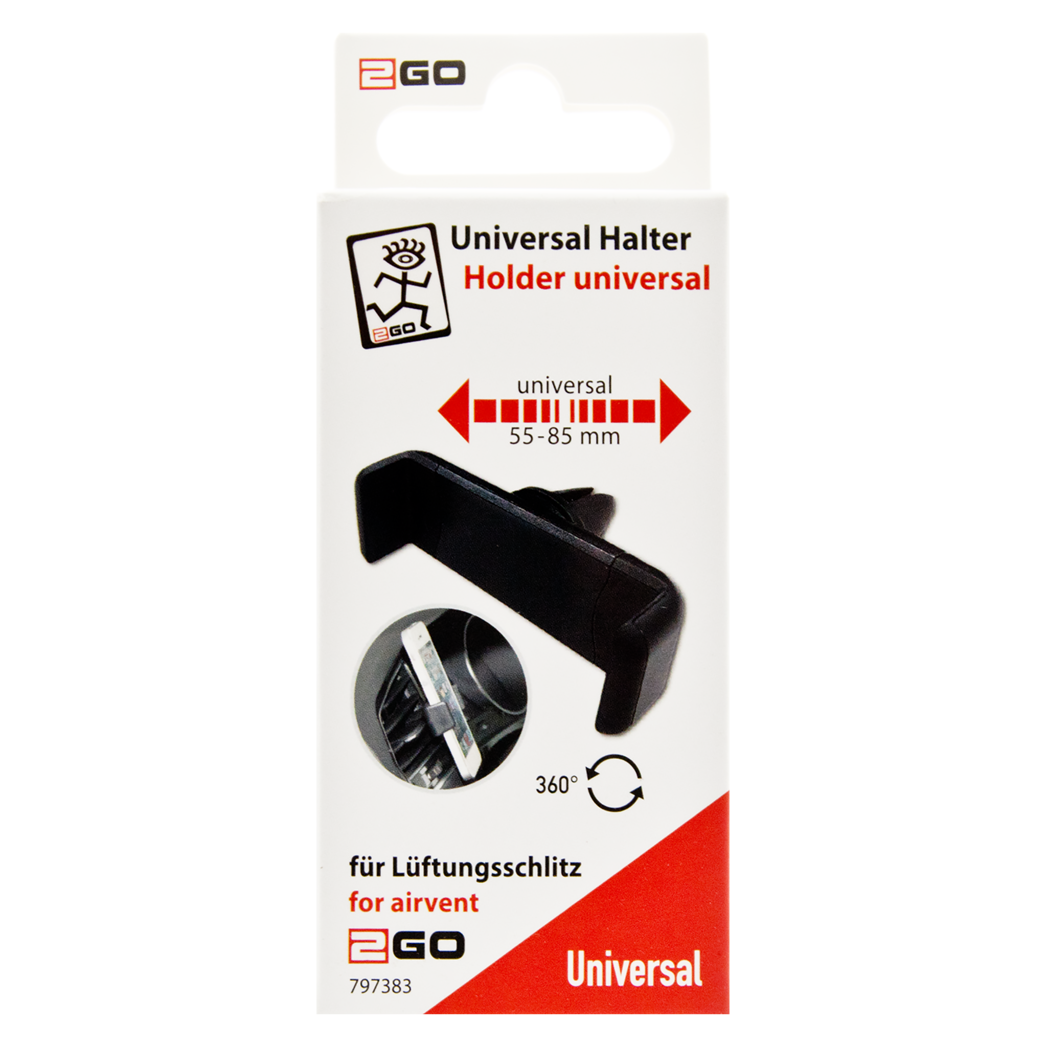Universal Handyhalter - 50 mm - 85 mm - schwarz - Verpackung
