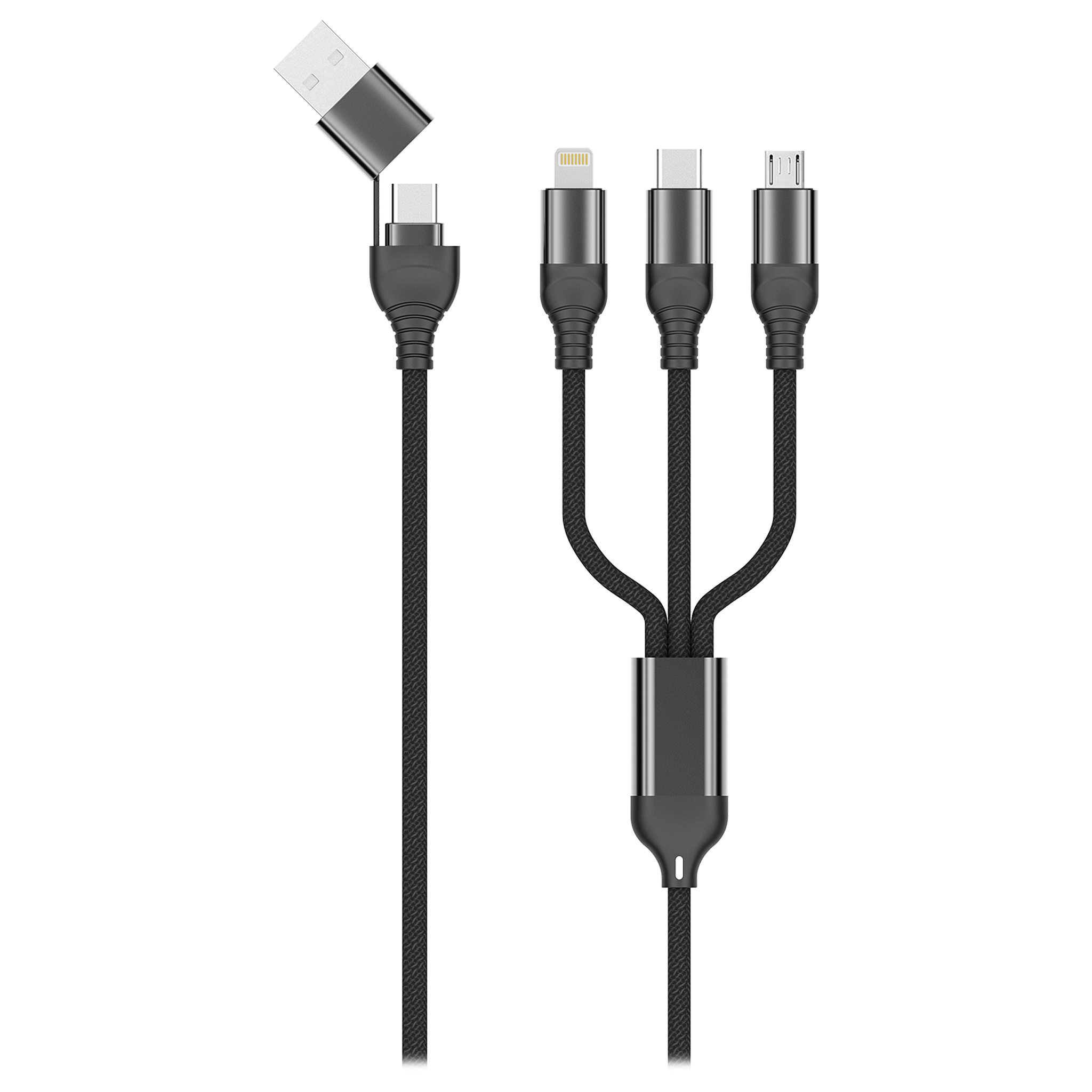 All in One Ladekabel - USB A / USB Type-C auf Micro-USB, Lightning & USB Type-C - schwarz - 100 cm