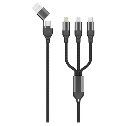 All in One Ladekabel - USB A / USB Type-C auf Micro-USB, Lightning & USB Type-C - schwarz - 100 cm