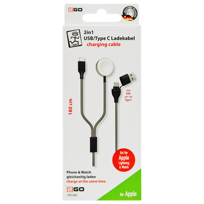 2 in 1 USB Ladekabel mit Lightning-Stecker und Ladeplatte für Watch - Verpackung