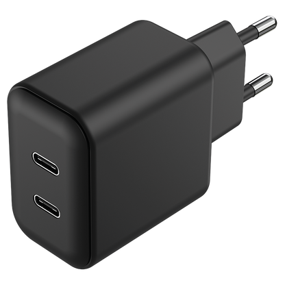 USB Netzladegerät 100 V - 240 V - 2 x USB Type-C - 3000 mA - 45 W - schwarz