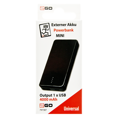 Powerbank Mini - 4000 mAh - 1 x USB A - 4 Status-LED - schwarz - Verpackung