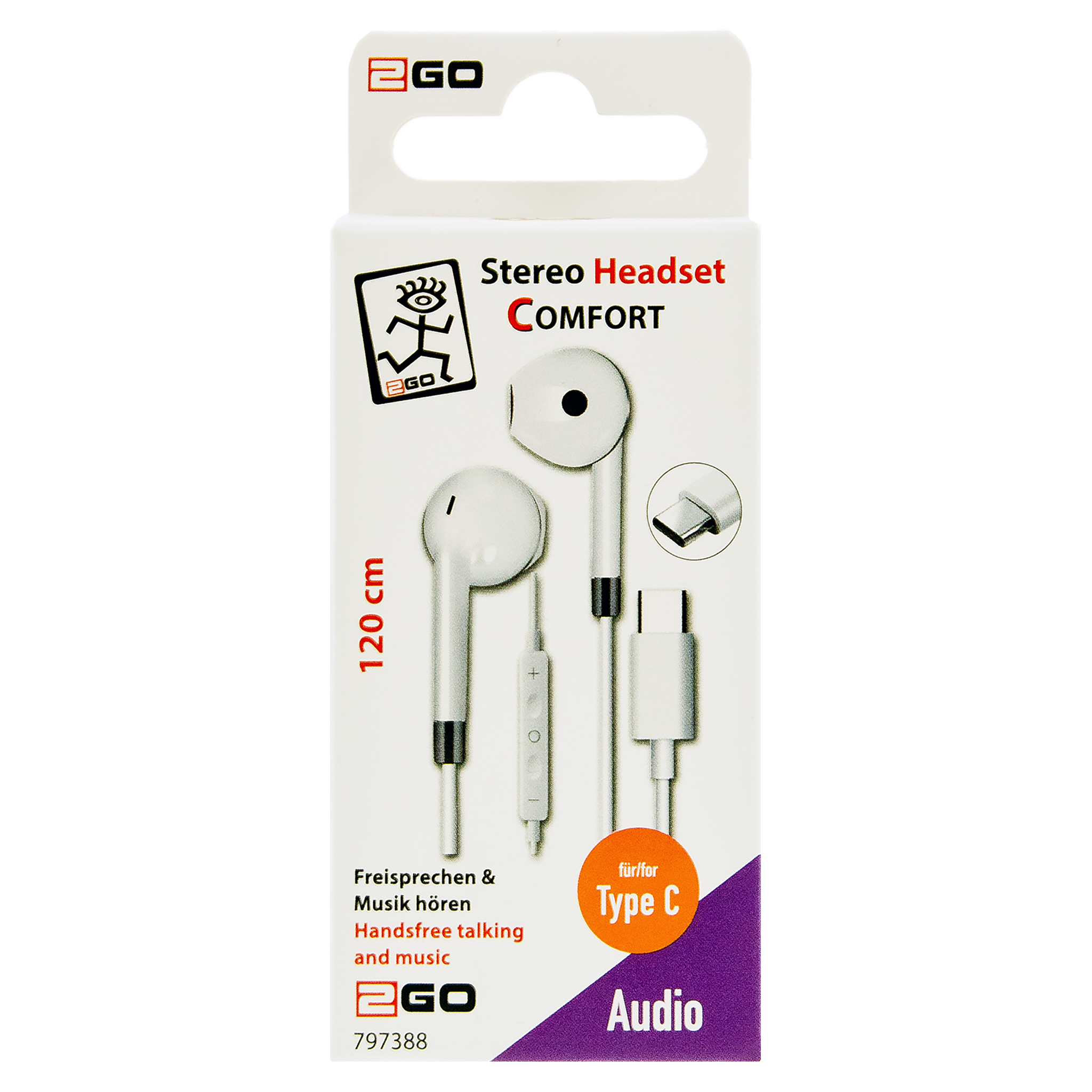 In-Ear-Headset "Comfort" - Aluminium-Gehäuse - Rufannahme - Lautstärkeregelung - USB Type-C - weiß/silber - Verpackung