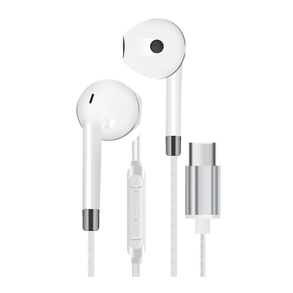 In-Ear-Headset "Comfort" - Aluminium-Gehäuse - Rufannahme - Lautstärkeregelung - USB Type-C - weiß/silber