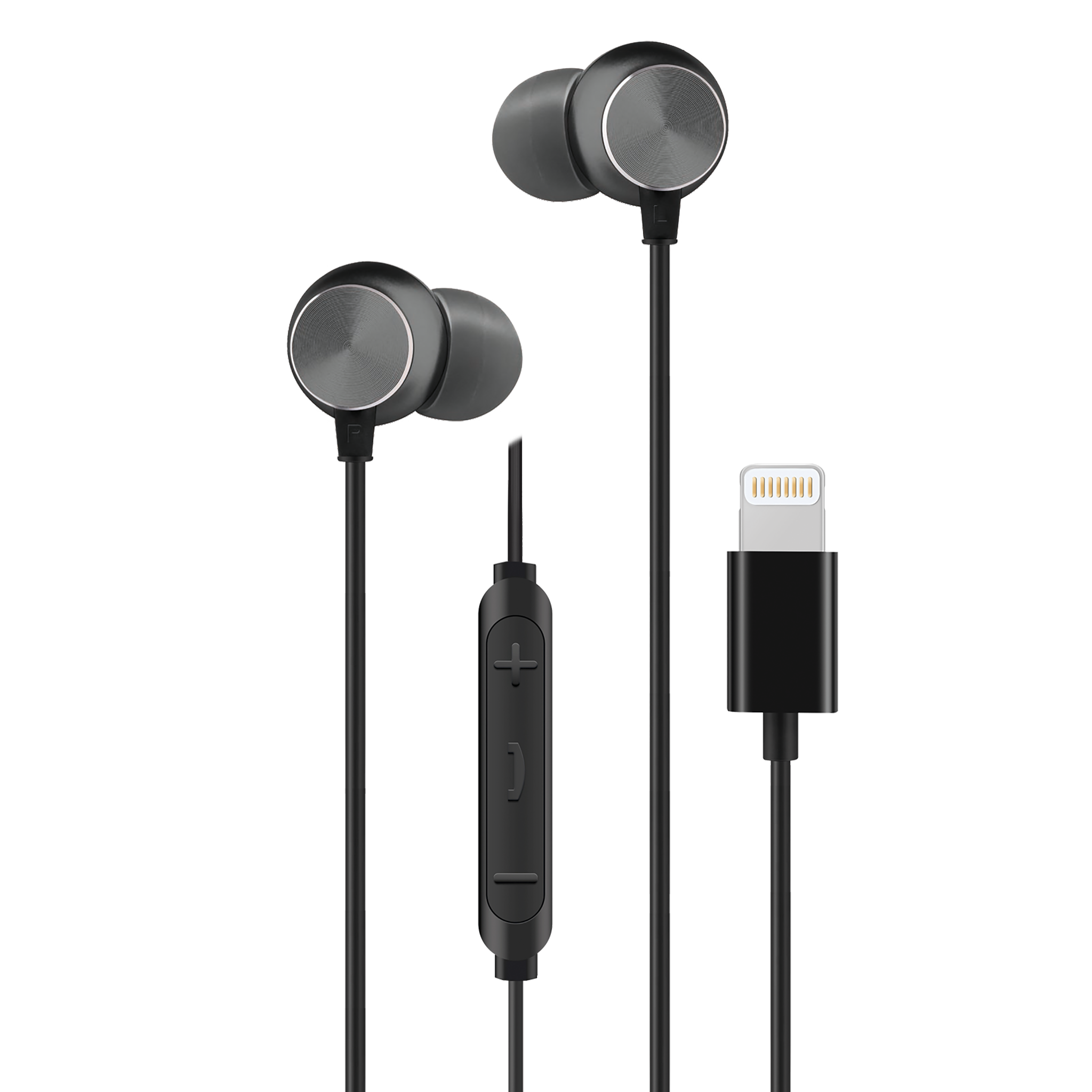 In-Ear-Headset "Deluxe" - Rufannahme - Lautstärkeregelung - 120 cm Kabellänge - 8-Pin (Lightning) - anthrazit