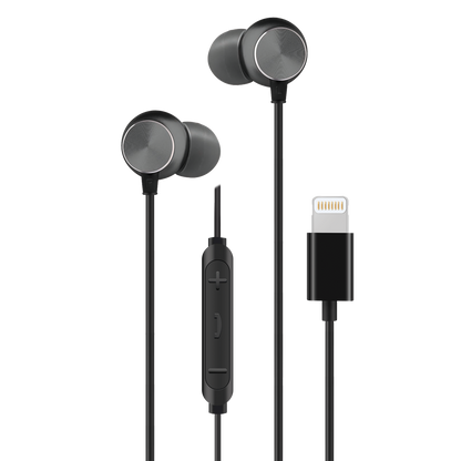 In-Ear-Headset "Deluxe" - Rufannahme - Lautstärkeregelung - 120 cm Kabellänge - 8-Pin (Lightning) - anthrazit