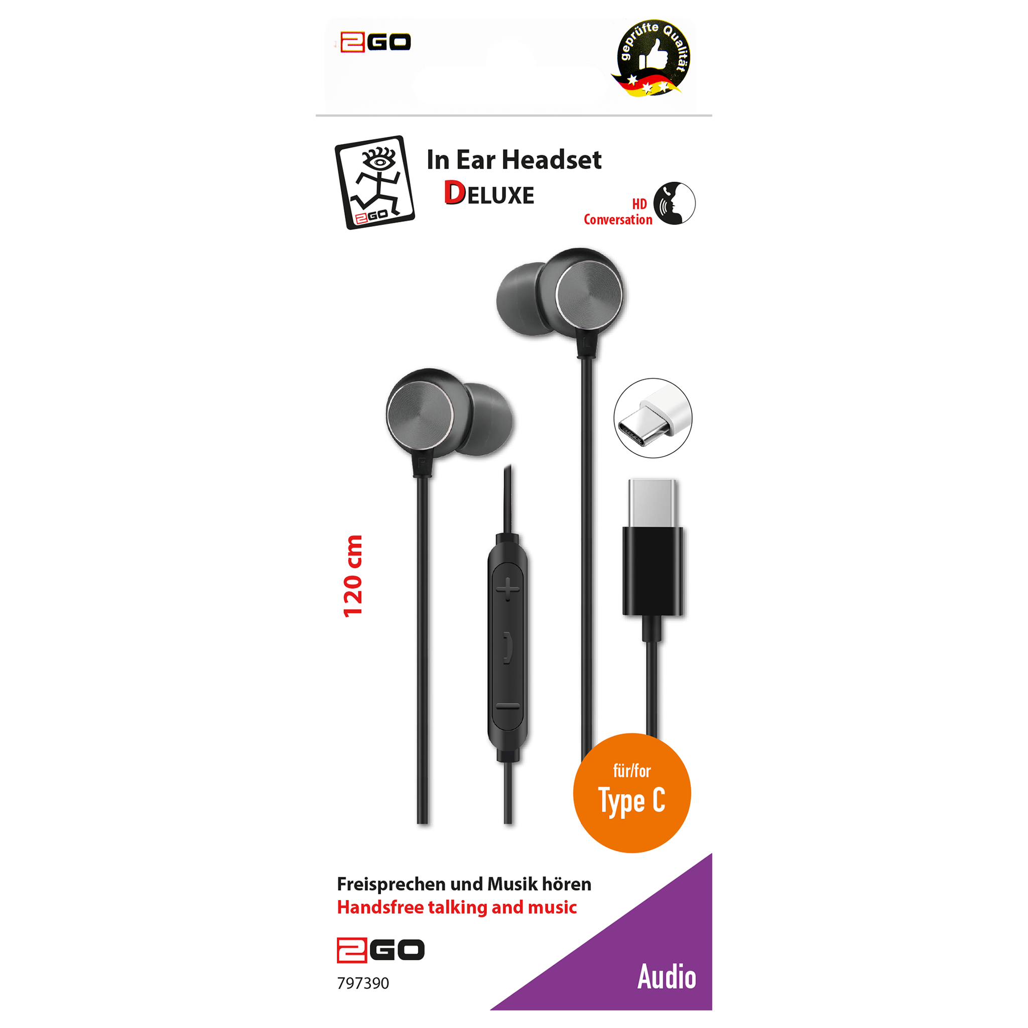 In-Ear-Headset "Deluxe" - Aluminium - Rufannahme - Lautstärkeregelung - USB Type-C