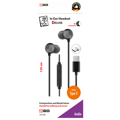 In-Ear-Headset "Deluxe" - Aluminium - Rufannahme - Lautstärkeregelung - USB Type-C