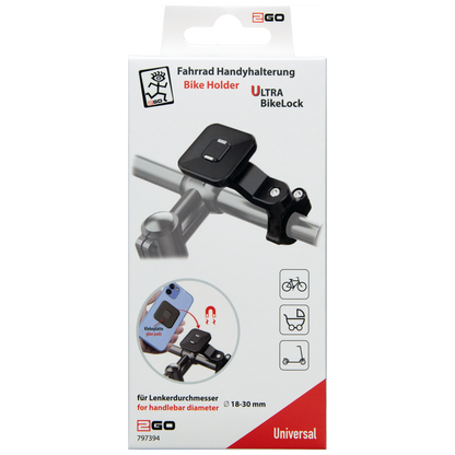 Halter "Bikelock" - Magnet - 360° drehbar - Schnappverschluss - schwarz - Verpackung