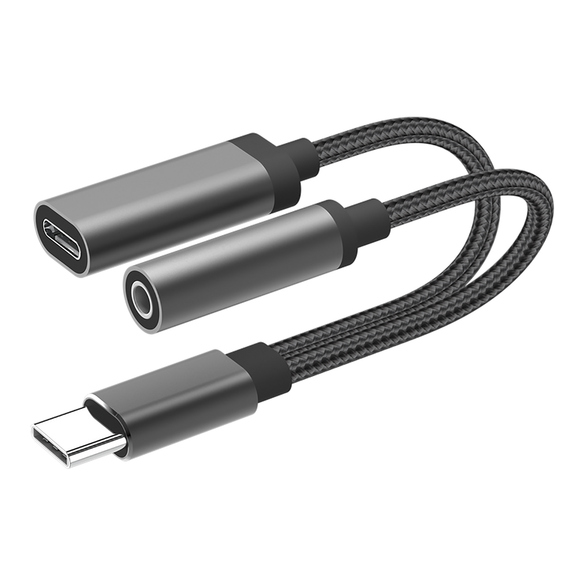 2 in 1 Audio- und Lade-Adapter - USB Type-C Stecker <-> USB Type-C & Klinkenbuchse - 10 cm