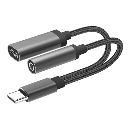 2 in 1 Audio- und Lade-Adapter - USB Type-C Stecker <-> USB Type-C & Klinkenbuchse - 10 cm