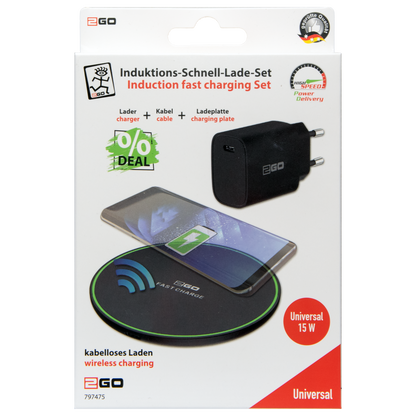 Induktions-Schnell-Ladeset - Ladeplatte - 15 W - schwarz