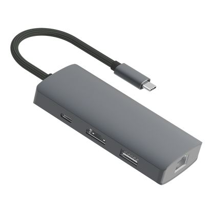 6-in-1 USB Type-C Hub - Aluminium-Gehäuse - 4K Video bei 60 Hz - Laden bis zu 100 W - Datenübertragung bis zu 5 GBps - silber