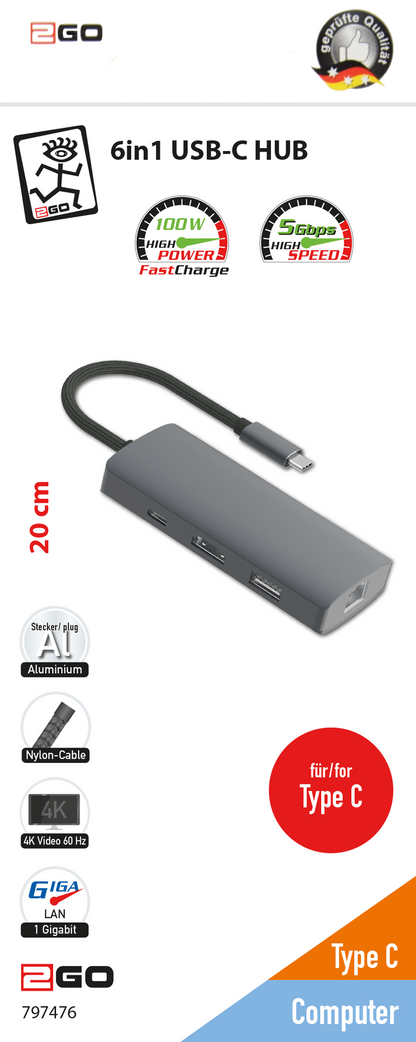 6 in 1 USB Type-C Hub