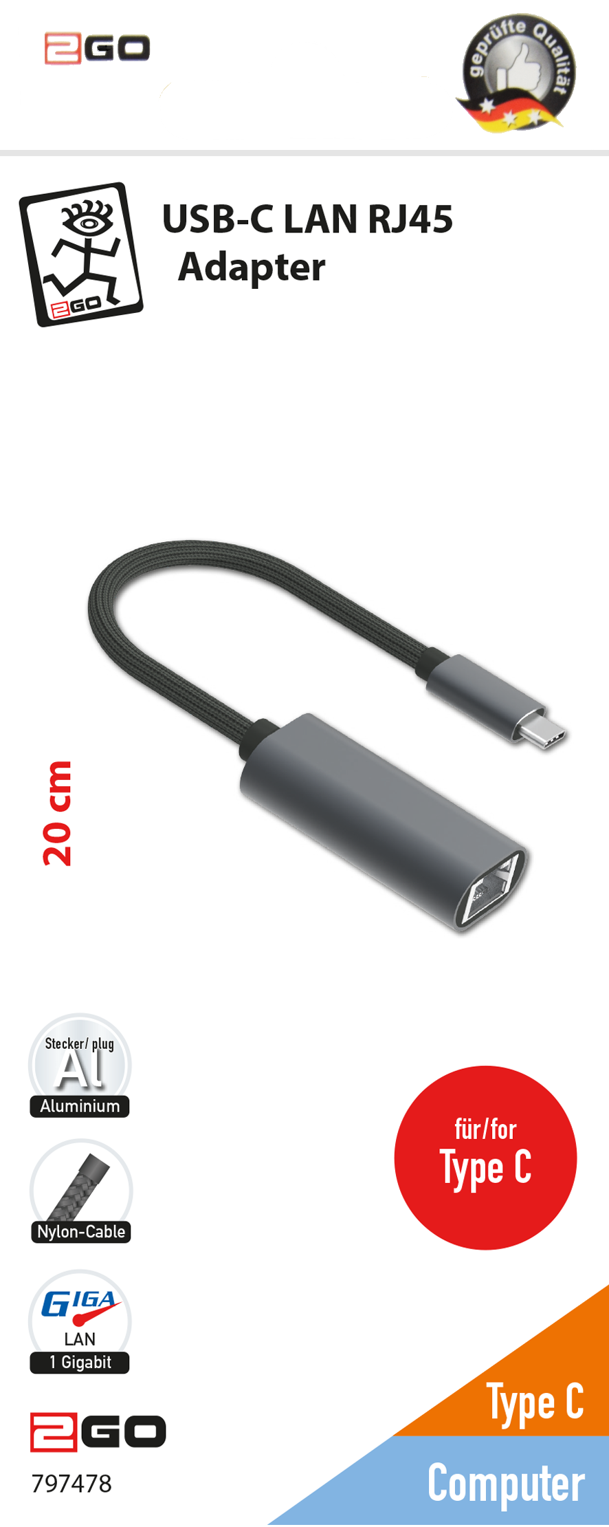 Adapter USB Type-C <-> LAN RJ45