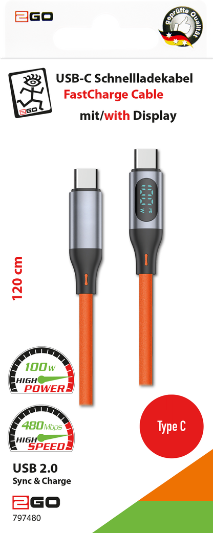 USB Datenkabel - High Speed - USB Type-C <-> USB Type-C - 120 cm - orange