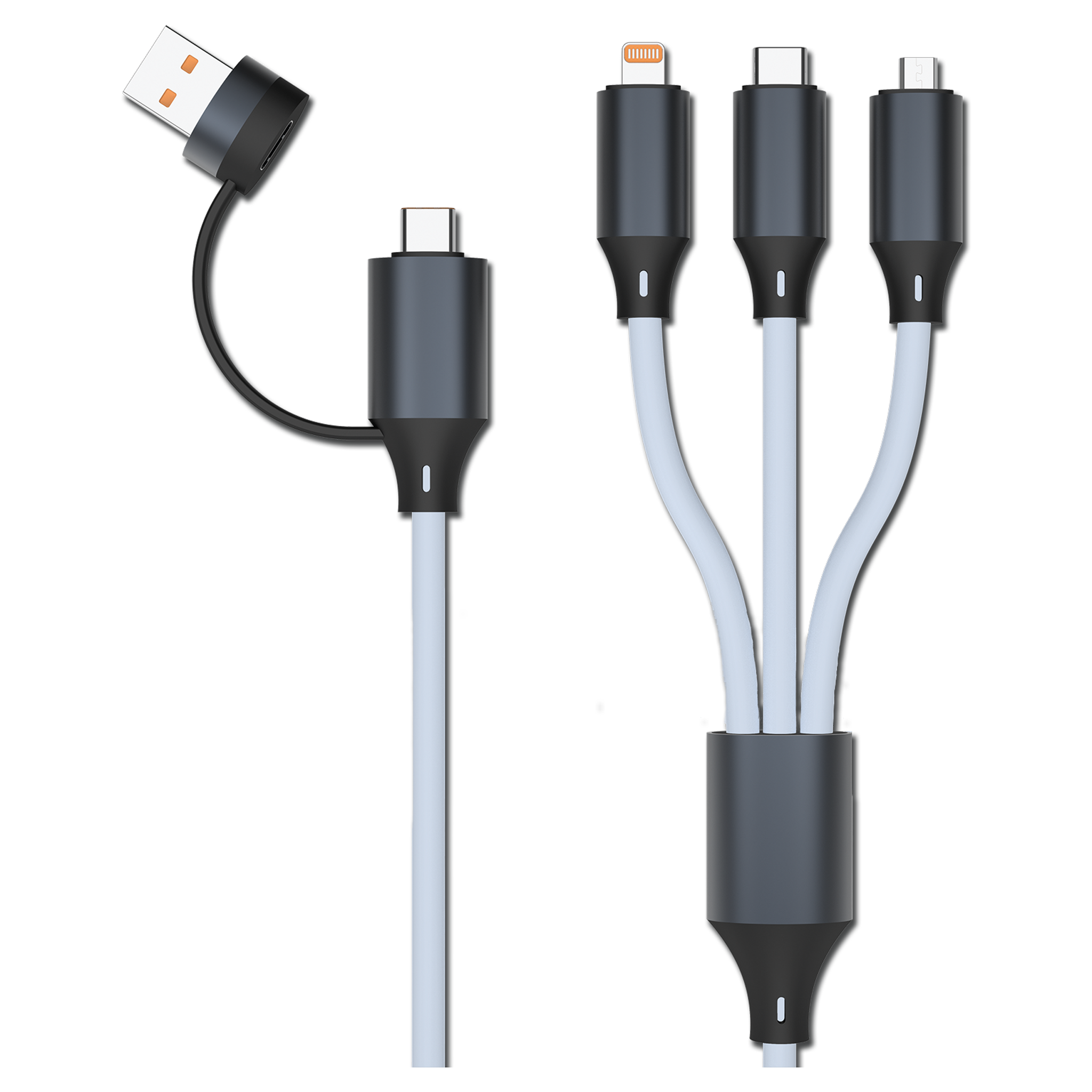 All in One USB Ladekabel - USB A / USB Type-C auf Micro-USB, Lightning & USB Type-C - 120 cm - blau