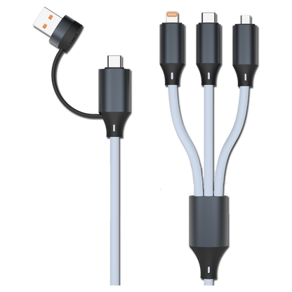 All in One USB Ladekabel - USB A / USB Type-C auf Micro-USB, Lightning & USB Type-C - 120 cm - blau