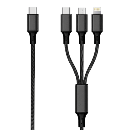 USB Reise-Ladeset - 12 V / 24 V und 100 V - 240 V - 3-in-1 Kabel - 3000 mA - 20 W - schwarz - Kabel