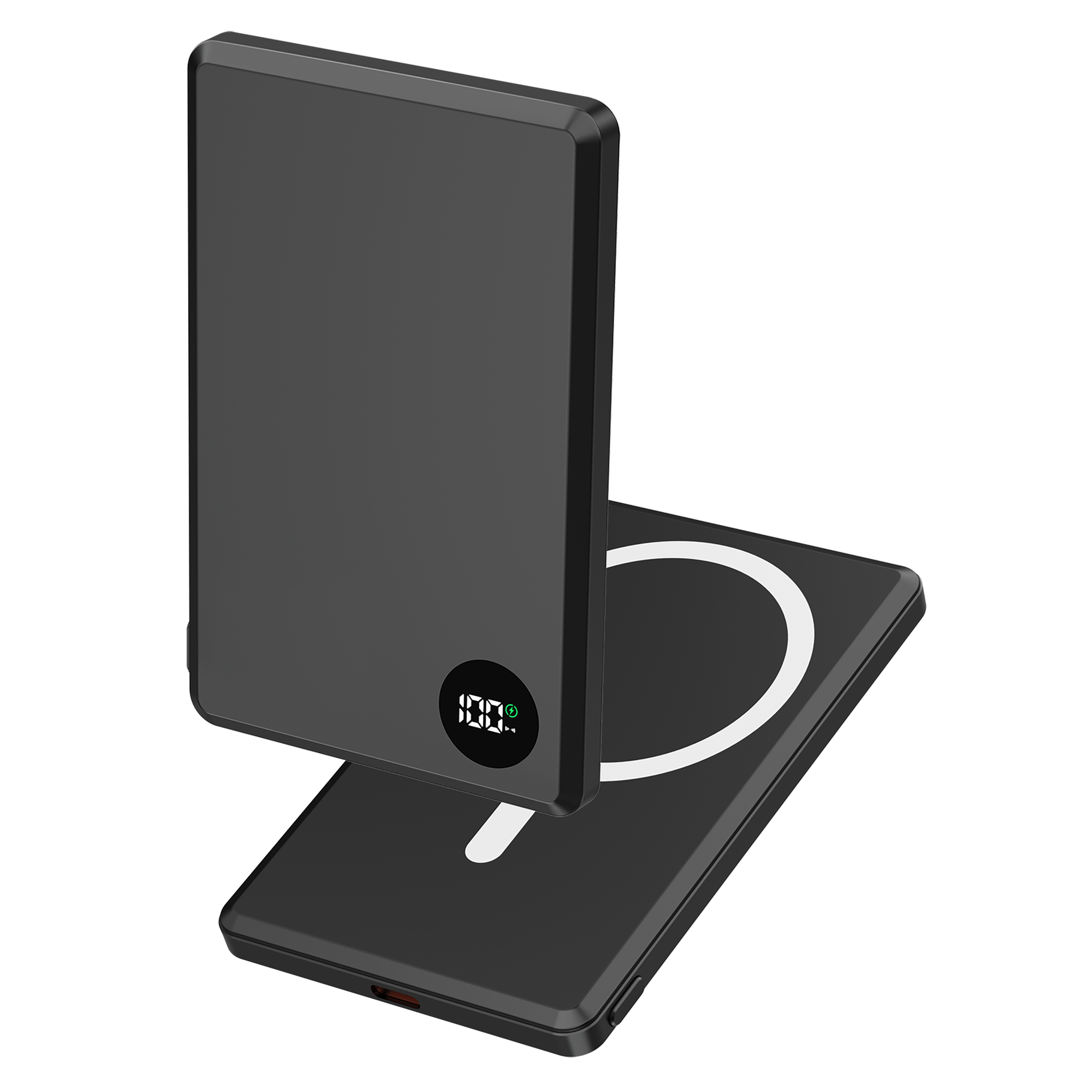 Powerbank - 5000 mAh - 1 x USB Type-C - MagSafe kompatibel - Digitaldisplay - USB A auf USB Type-C Kabel - schwarz