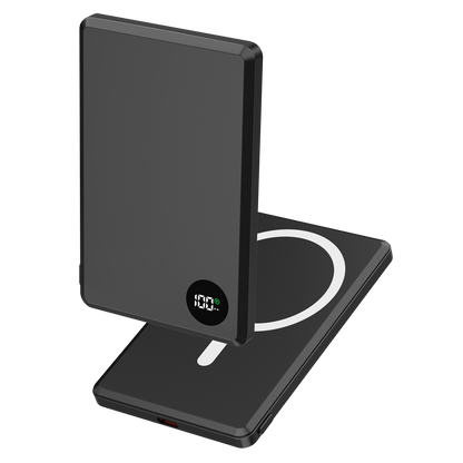 Powerbank - 5000 mAh - 1 x USB Type-C - MagSafe kompatibel - Digitaldisplay - USB A auf USB Type-C Kabel - schwarz