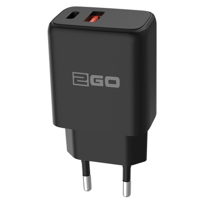 Netzladegerät 100 V - 240 V - 1 x USB A und 1 x USB Type-C - 3000 mA - 20 W -schwarz