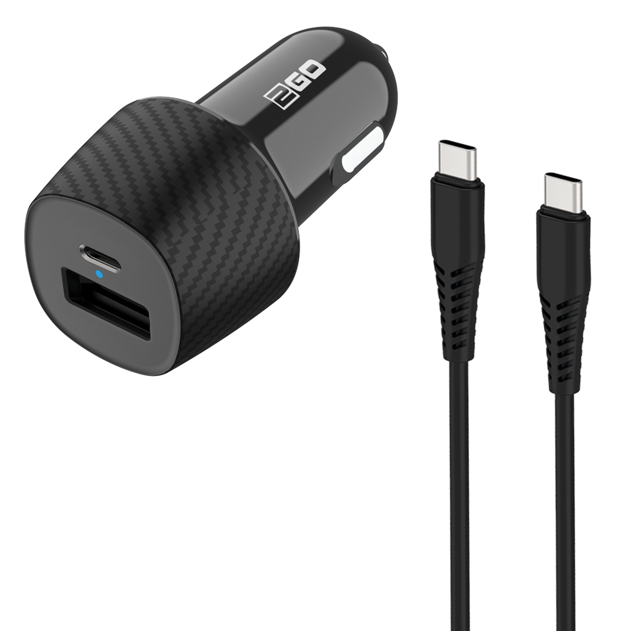 USB Kfz-Ladeset 12 V / 24 V mit USB Type-C Kabel - 3000 mA - schwarz
