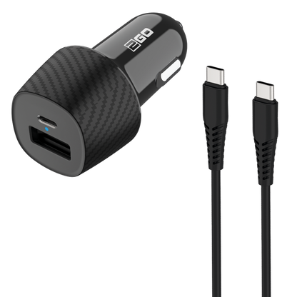USB Kfz-Ladeset 12 V / 24 V mit USB Type-C Kabel - 3000 mA - schwarz