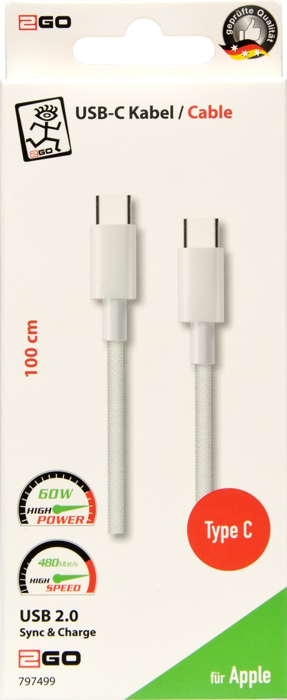 USB Datenkabel - USB Type-C <-> USB Type-C - 100 cm - weiß