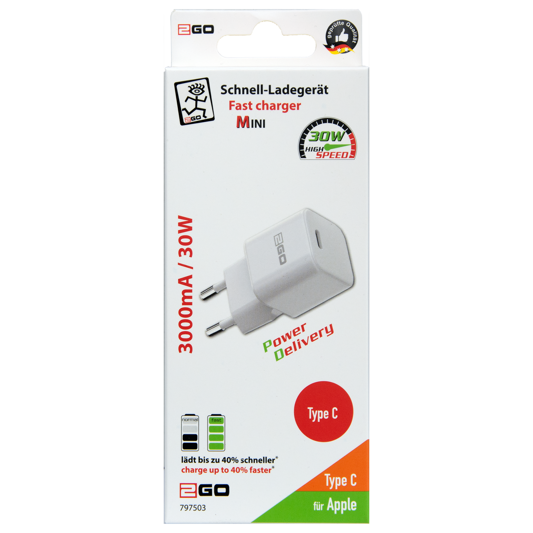 Netz-Ladegerät 100 V - 240 V - Power Delivery - 1 x USB Type-C - 30 W - 3000 mA - weiß