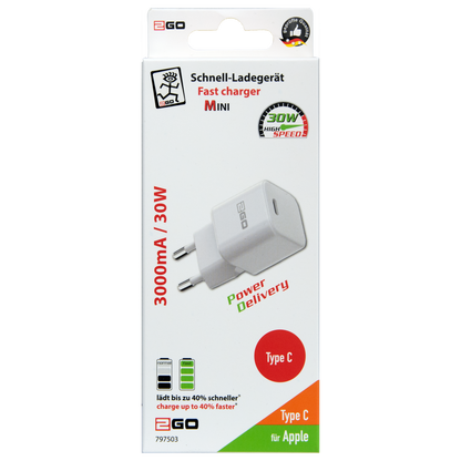 Netz-Ladegerät 100 V - 240 V - Power Delivery - 1 x USB Type-C - 30 W - 3000 mA - weiß