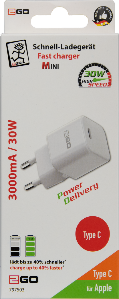 USB Netzladegerät 100 V - 240 V - 1 x USB Type-C - 3000 mA - 30 W - weiß - Verpackung