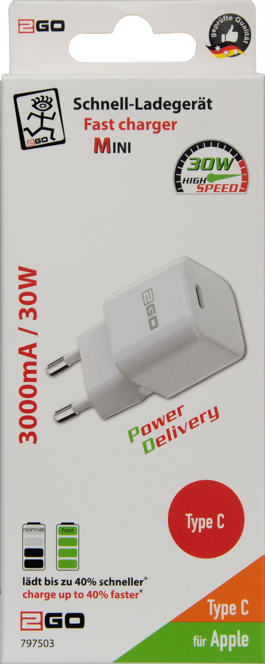 USB Netzladegerät 100 V - 240 V - 1 x USB Type-C - 3000 mA - 30 W - weiß - Verpackung