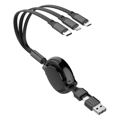 5 in 1 USB Ladekabel für Micro-USB, Lightning & USB Type-C - mit Aufrollautomatik - variabel zwischen 20 cm & 100 cm